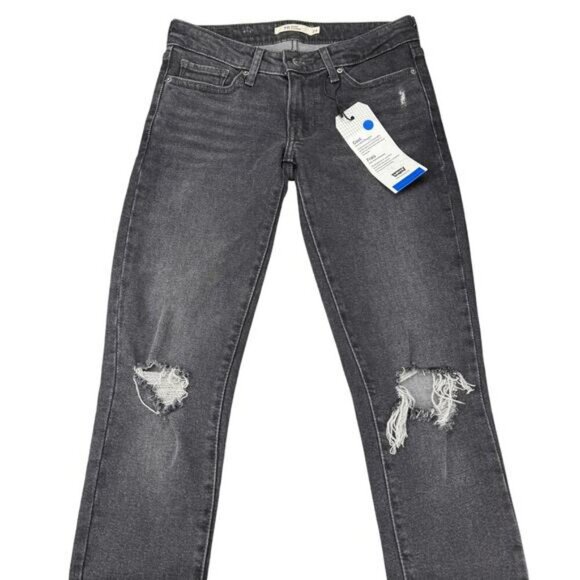 Levi's 711 Skinny Distressed Jeans Size 24 Bandit Black - Picture 3 of 8